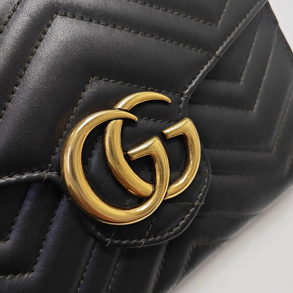 GG Marmont Mini Chevron Calfskin Black
