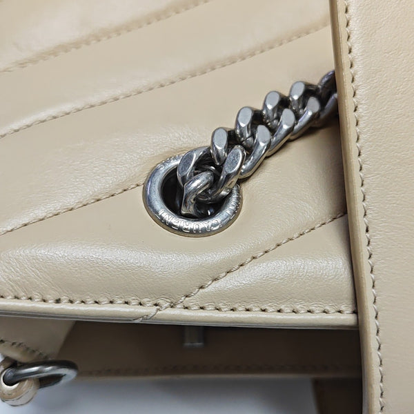 Chevron Leather Shoulder Bag Beige