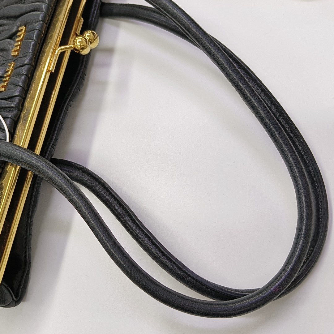 Quilted Lambskin Top Handle Bag Black