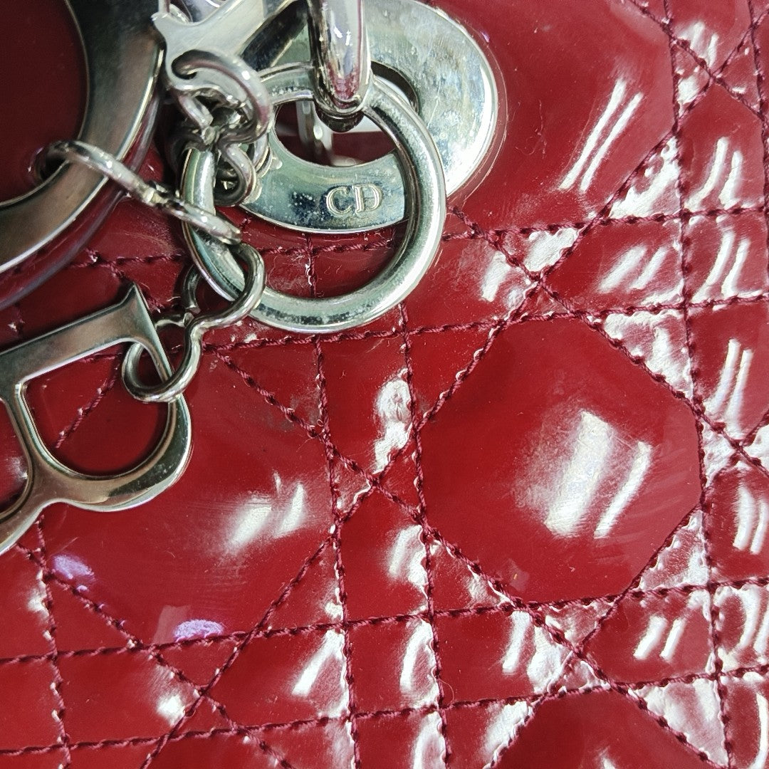 Lady Dior Large Cannage Patent Leather Red
