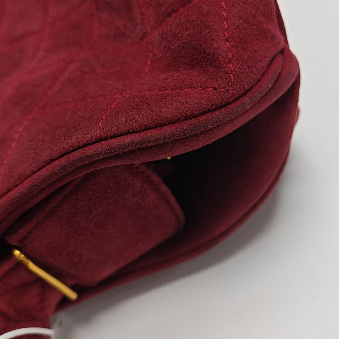 Quilted Suede Top Handle Bag Red