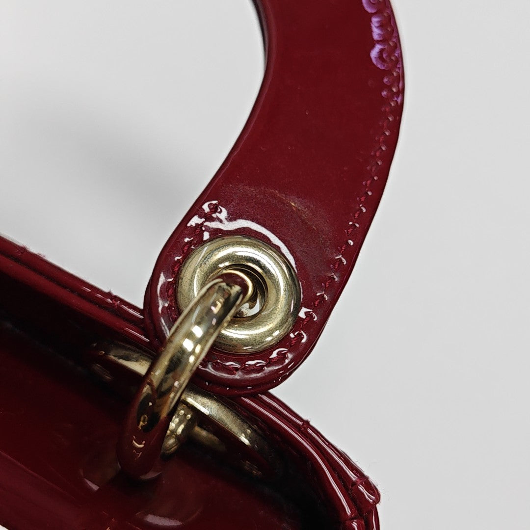 Lady Dior Mini Cannage Patent Leather Red