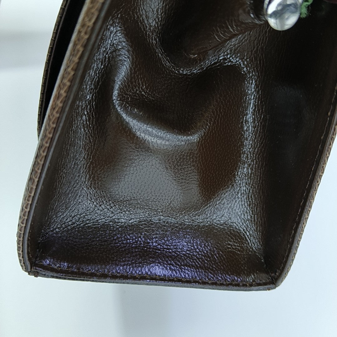 Lizard Top Handle Bag Brown