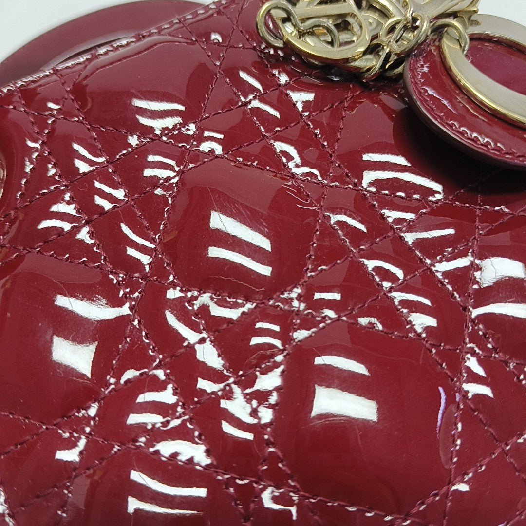 Lady Dior Mini Cannage Patent Calfskin Red