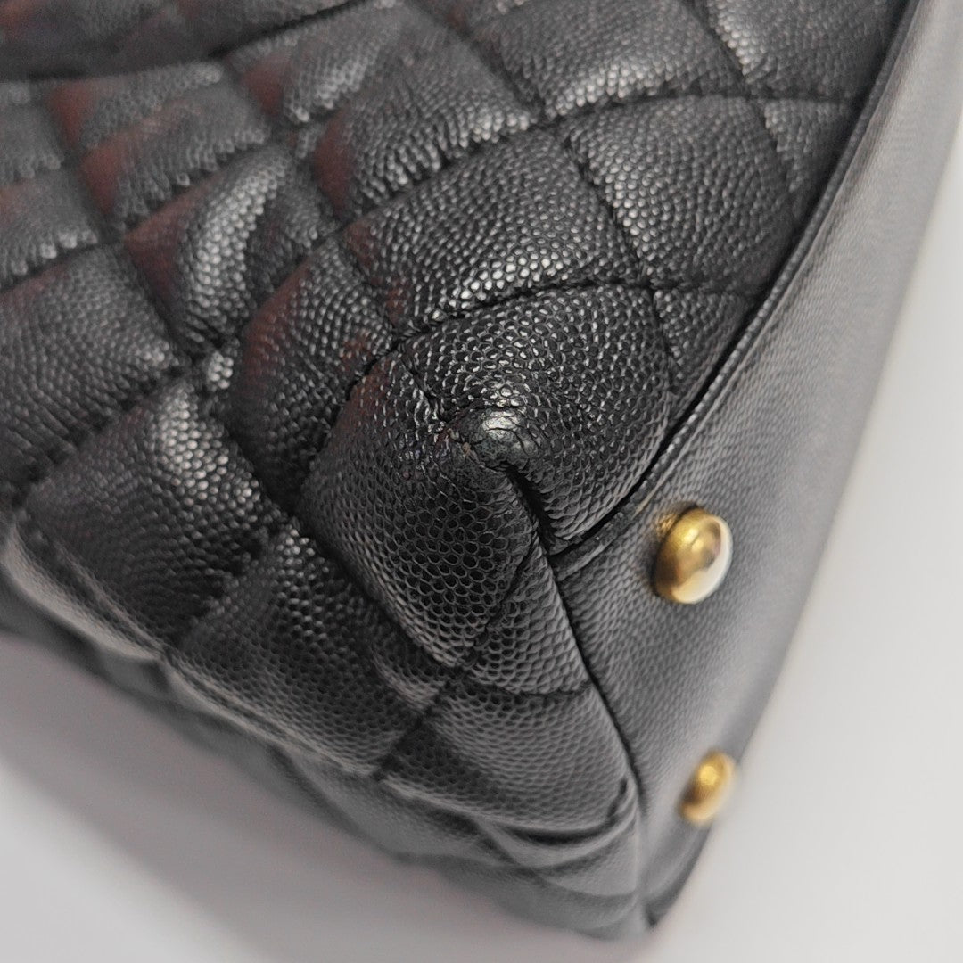 COCO HANDLE Large Quilted Grained Calfskin Black