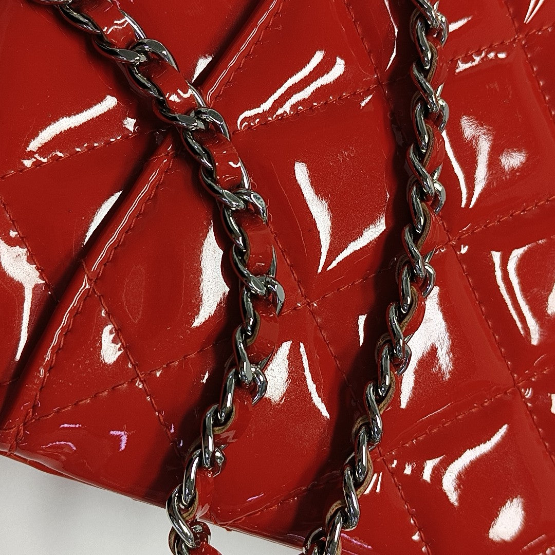 Quilted Patent Calfskin Shoulder Bag Red