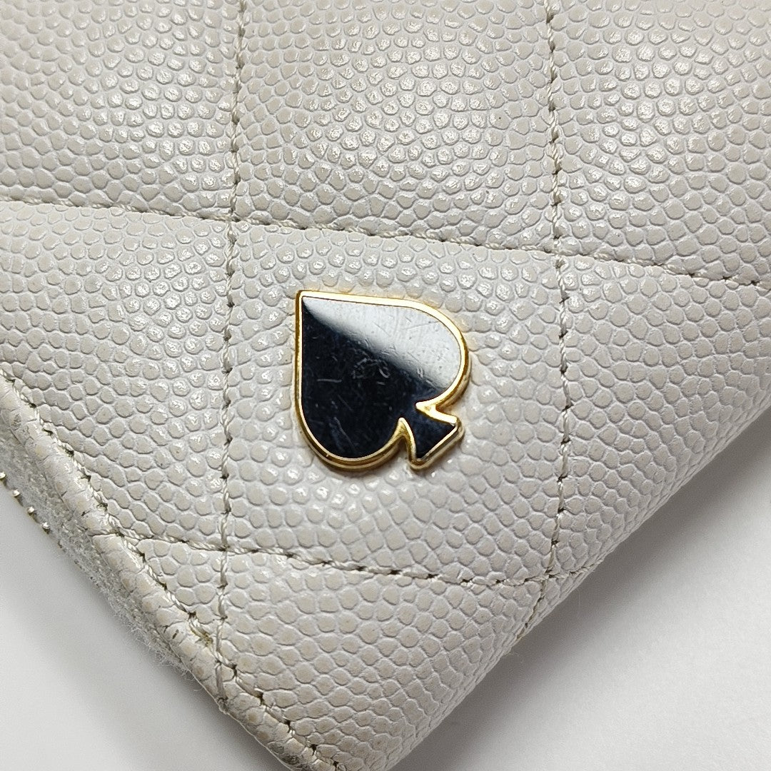 Quilted Grained Calfskin Card Holder White