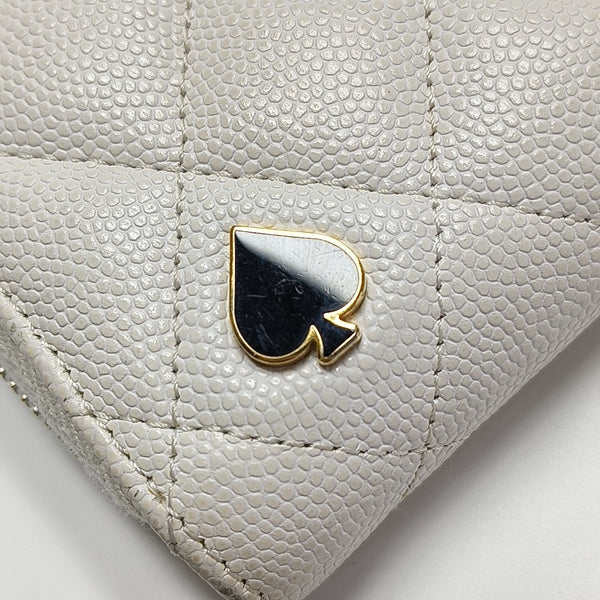 Quilted Grained Calfskin Card Holder White
