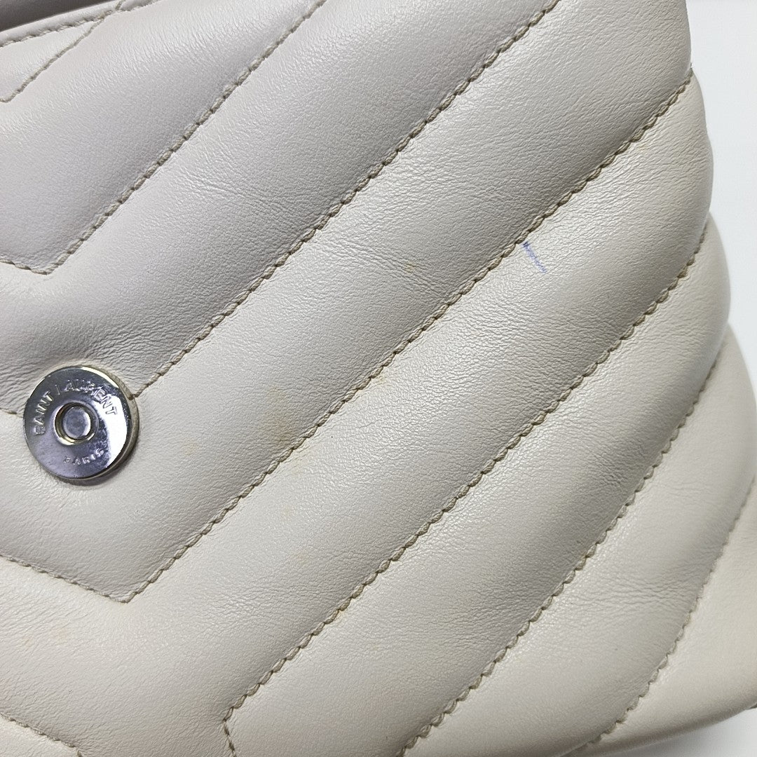 LOULOU Small Chevron Calfskin White