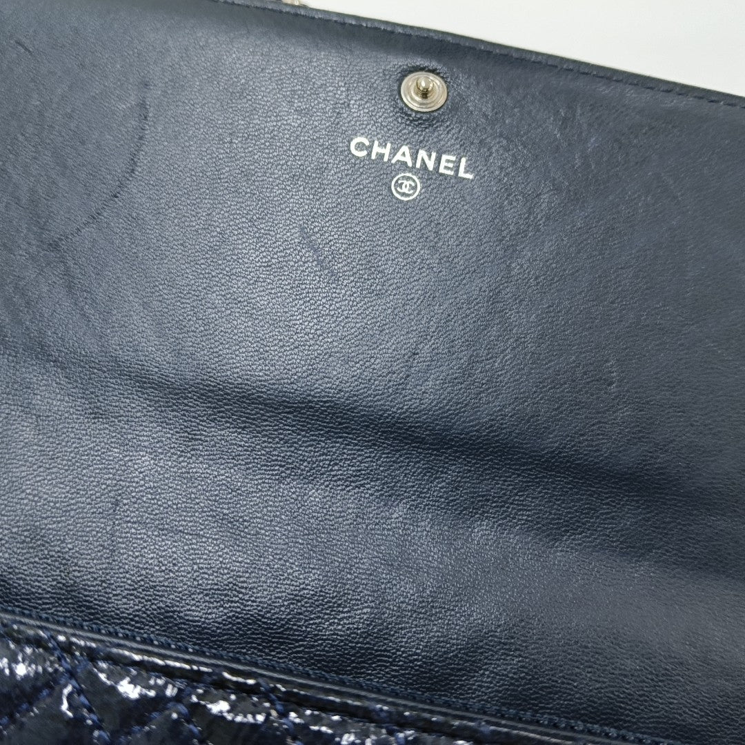 Chevron Patent Leather Wallet Blue