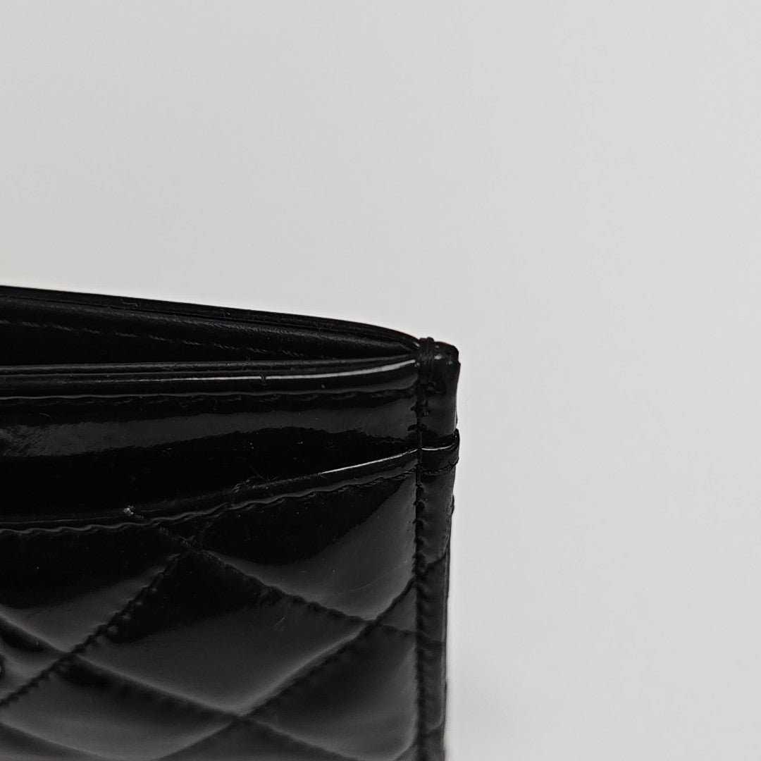 Quilted Patent Leather Card Holder Black