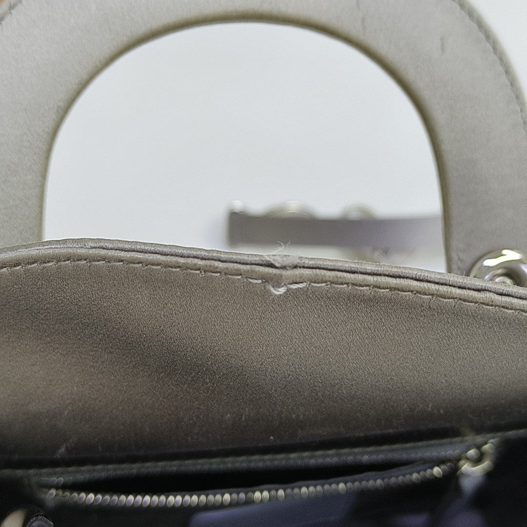 Lady Dior Mini Cannage Silk Satin Gray