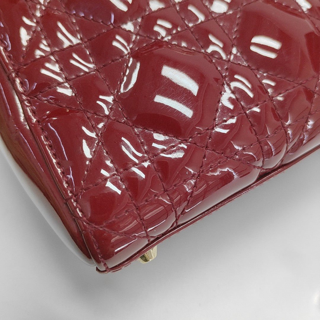 Lady Dior Mini Cannage Patent Calfskin Red