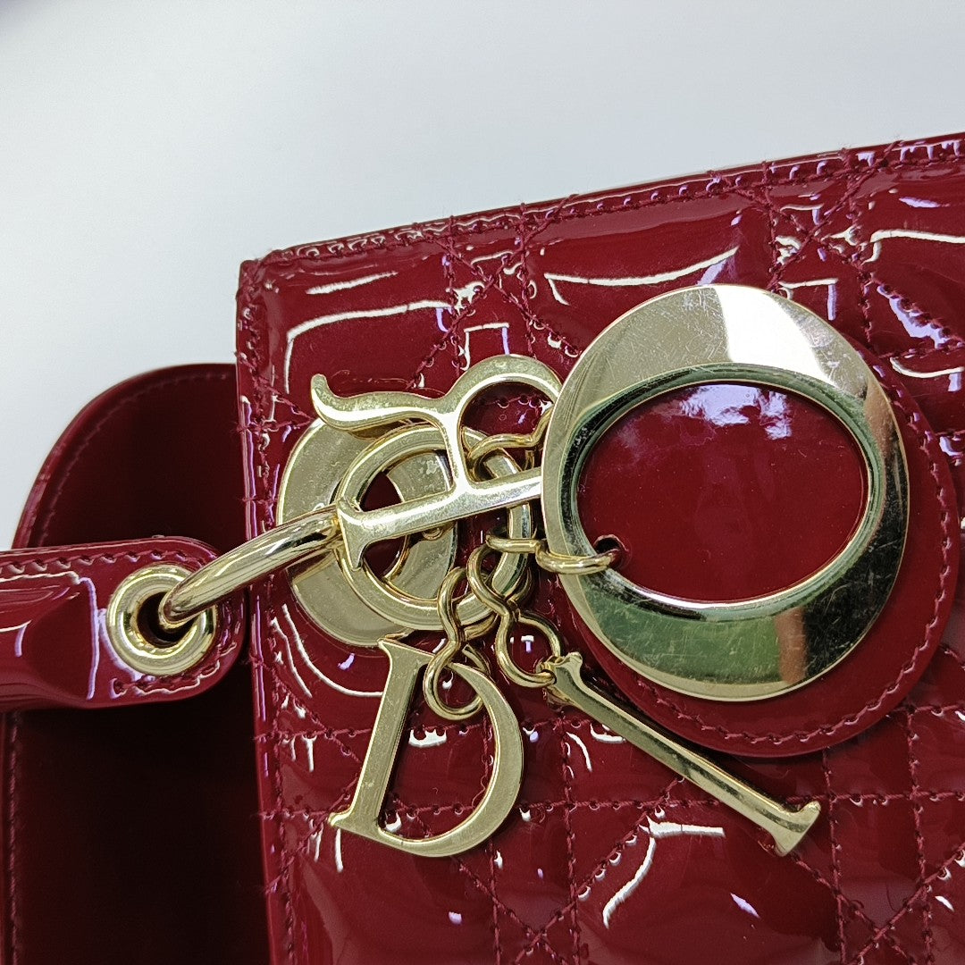 Lady Dior Small Cannage Patent Leather Red