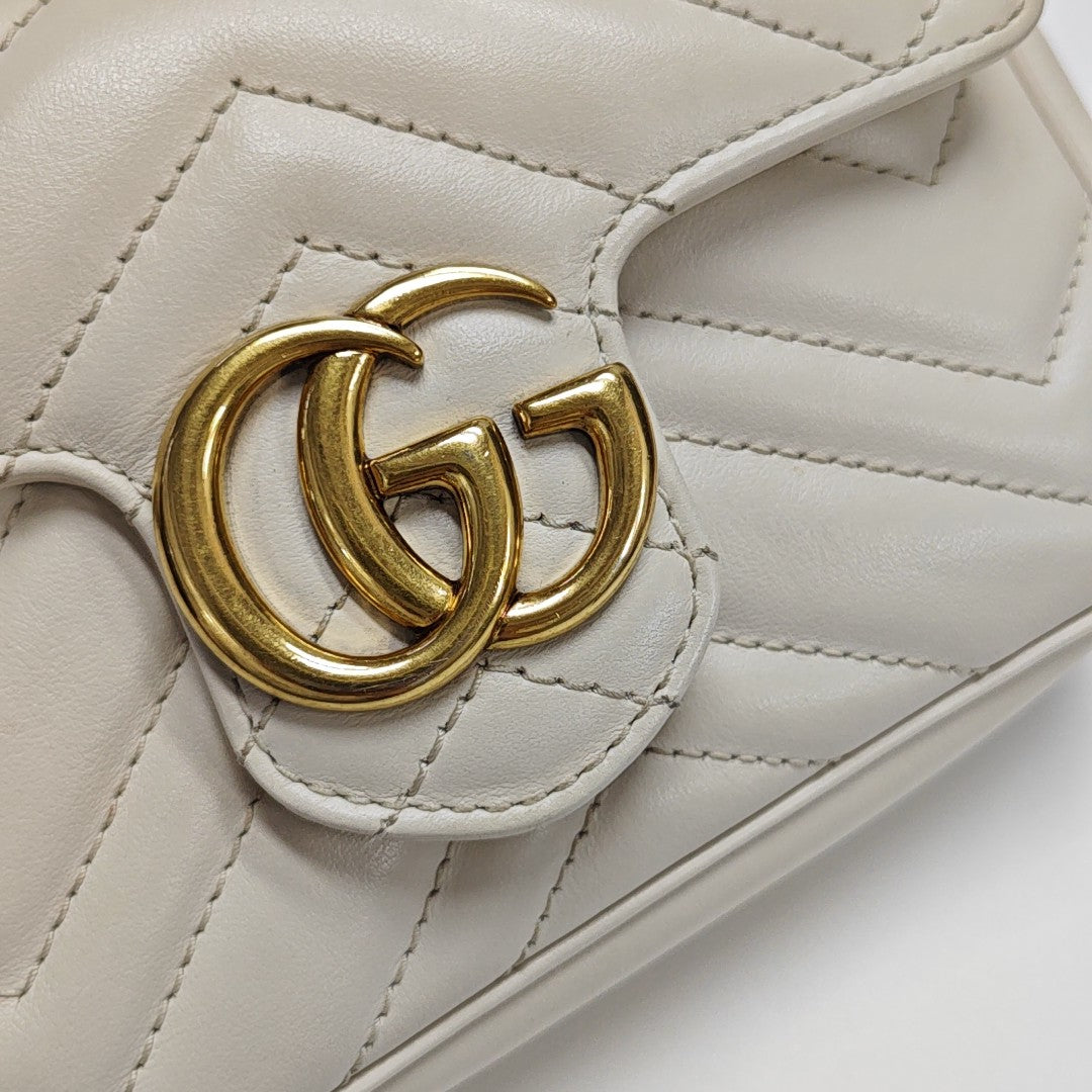 GG Marmont Mini Quilted Calfskin White