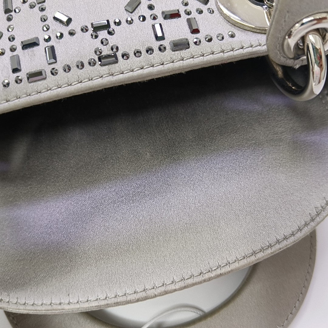 Lady Dior Mini Cannage Silk Satin Gray