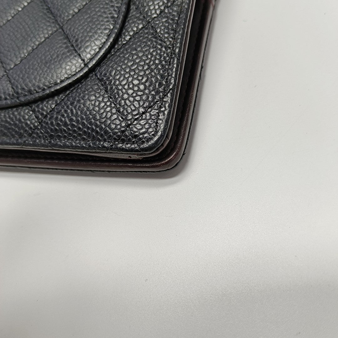 Quilted Grained Calfskin Wallet Black