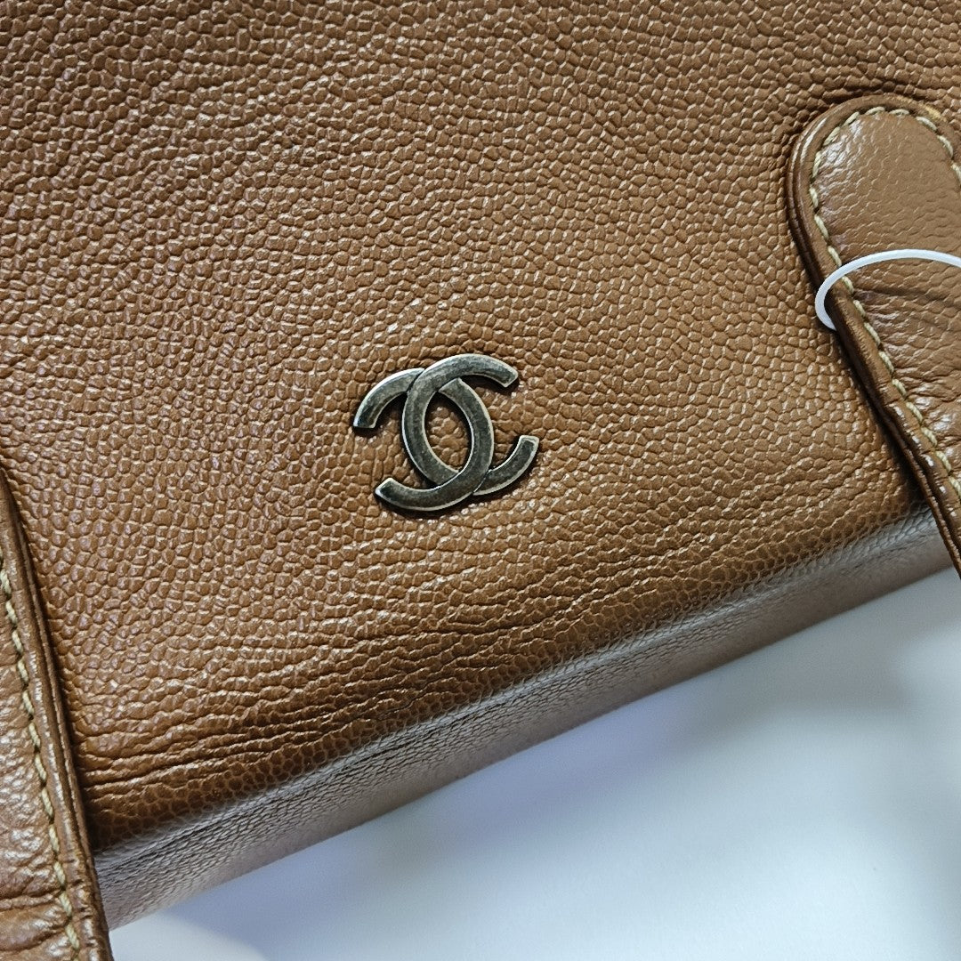 Grained Calfskin Shoulder Bag Brown