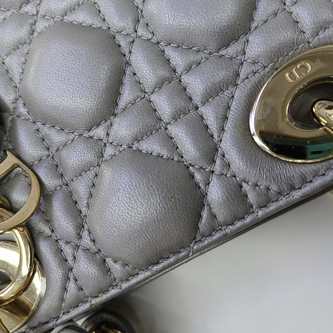 Lady Dior Mini Cannage Lambskin Silver