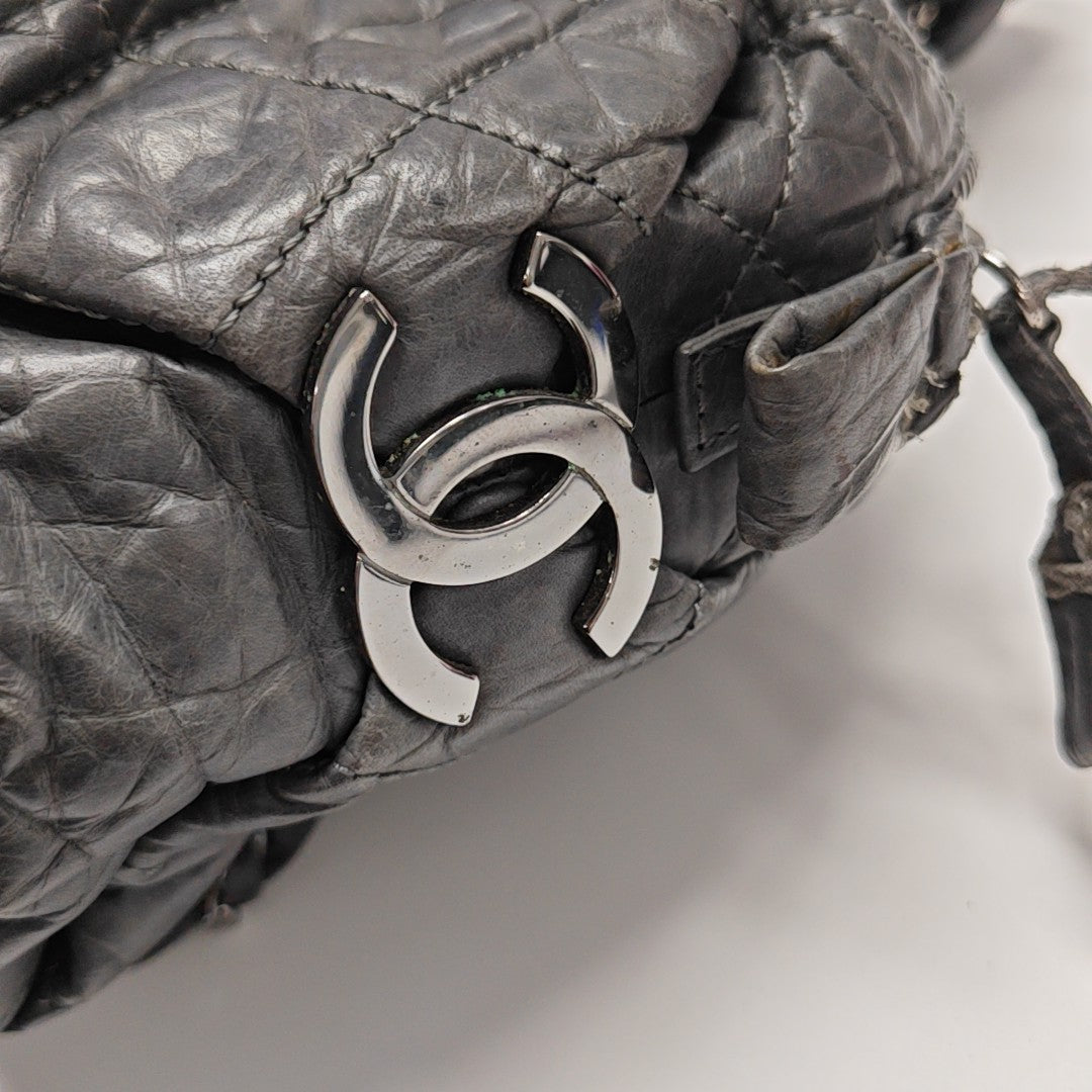 Quilted Calfskin Top Handle Bag Gray