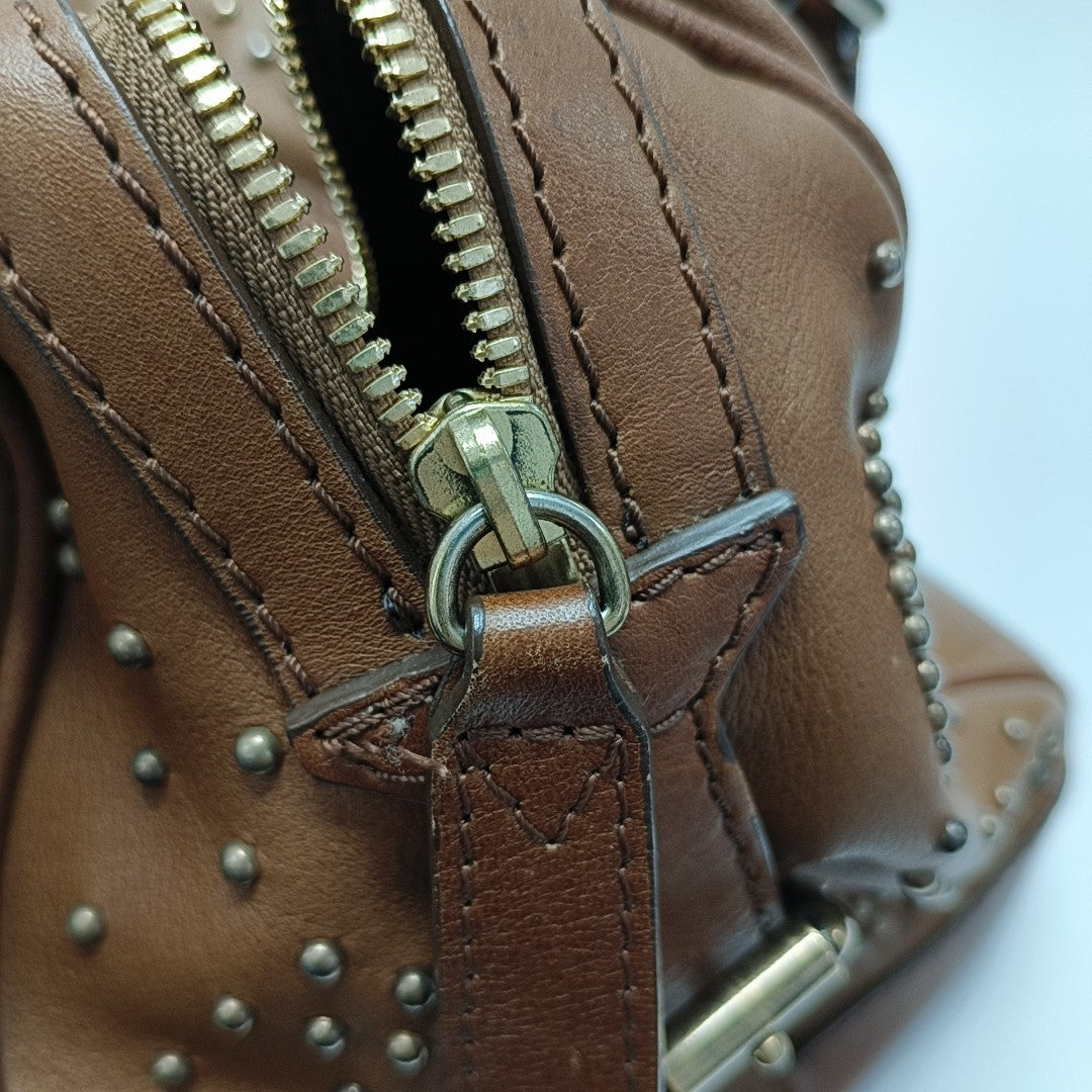 Calfskin Top Handle Bag Brown
