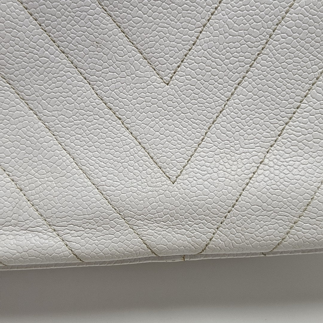Chevron Grained Calfskin Crossbody Bag White