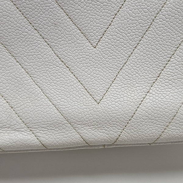 Chevron Grained Calfskin Crossbody Bag White