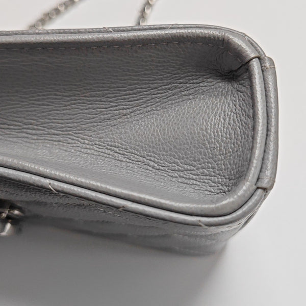 Quilted Grained Calfskin Shoulder Bag Gray