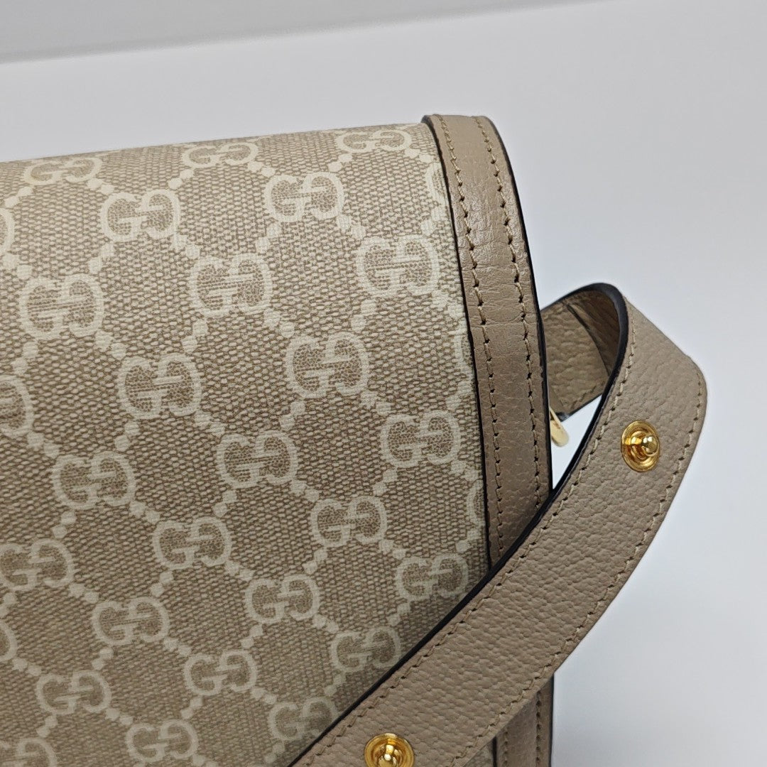 Horsebit 1955 Small Monogram Coated Canvas Beige