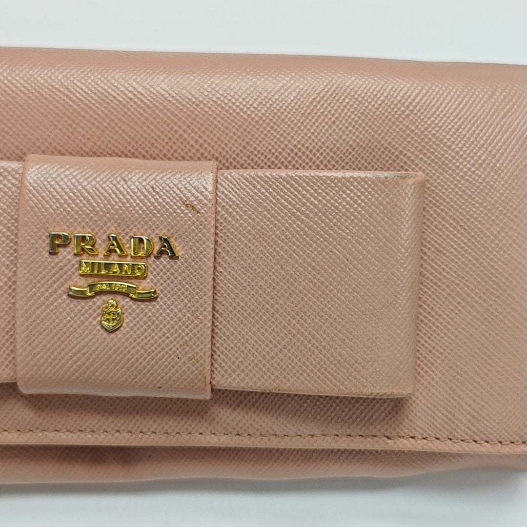 Fiocco Bow Saffiano Calfskin Pink Wallet