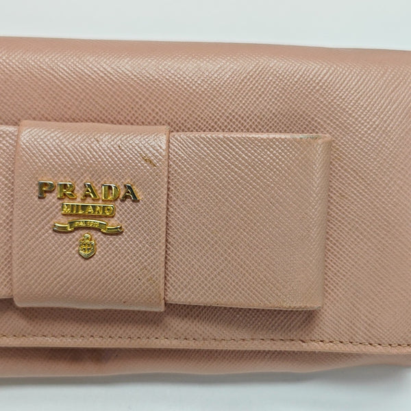 Fiocco Bow Saffiano Calfskin Pink Wallet