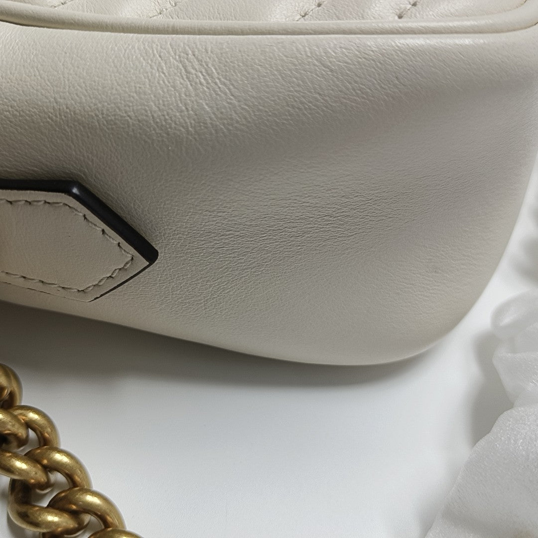 GG Marmont Small Quilted Calfskin White