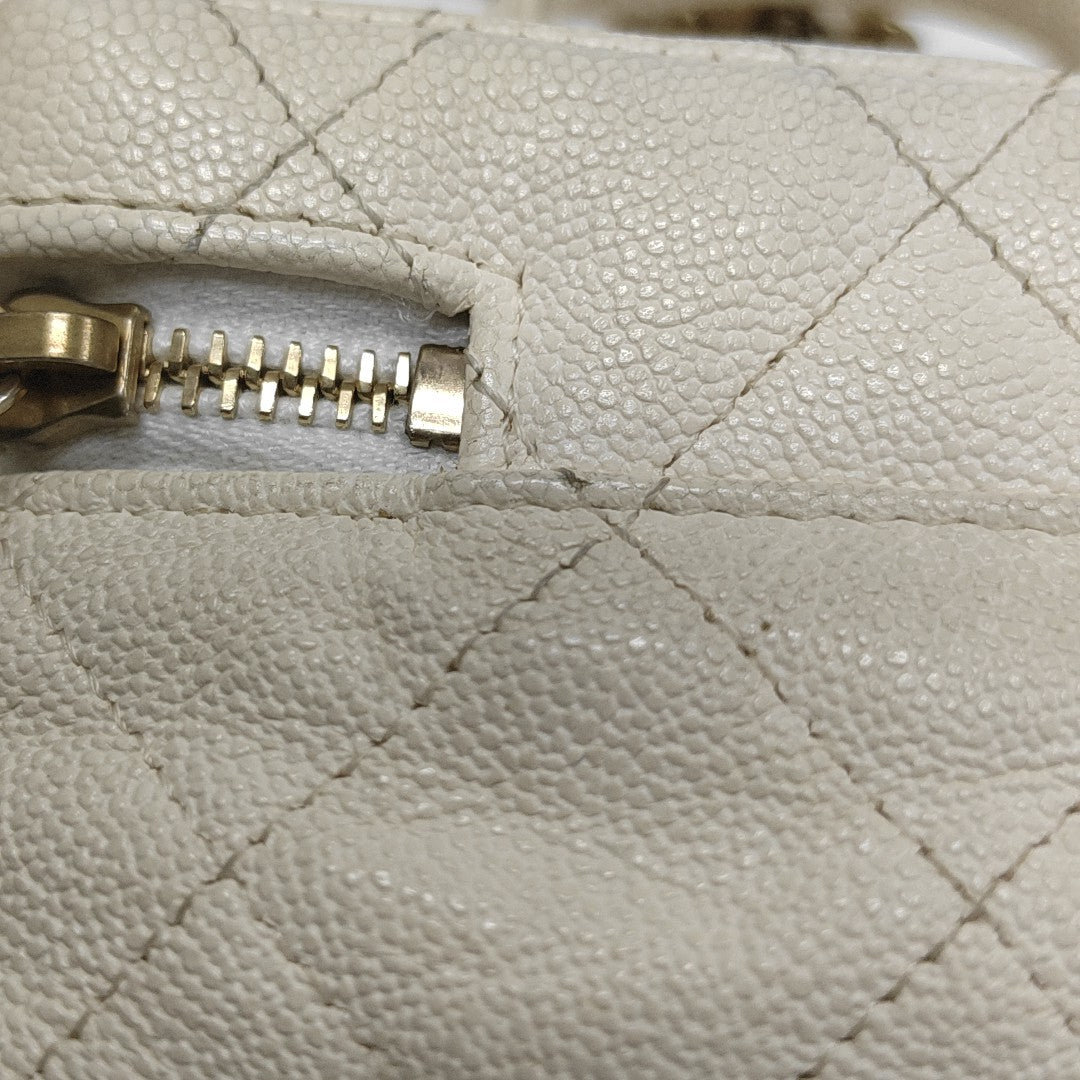 Quilted Grained Calfskin Shoulder Bag Mini White