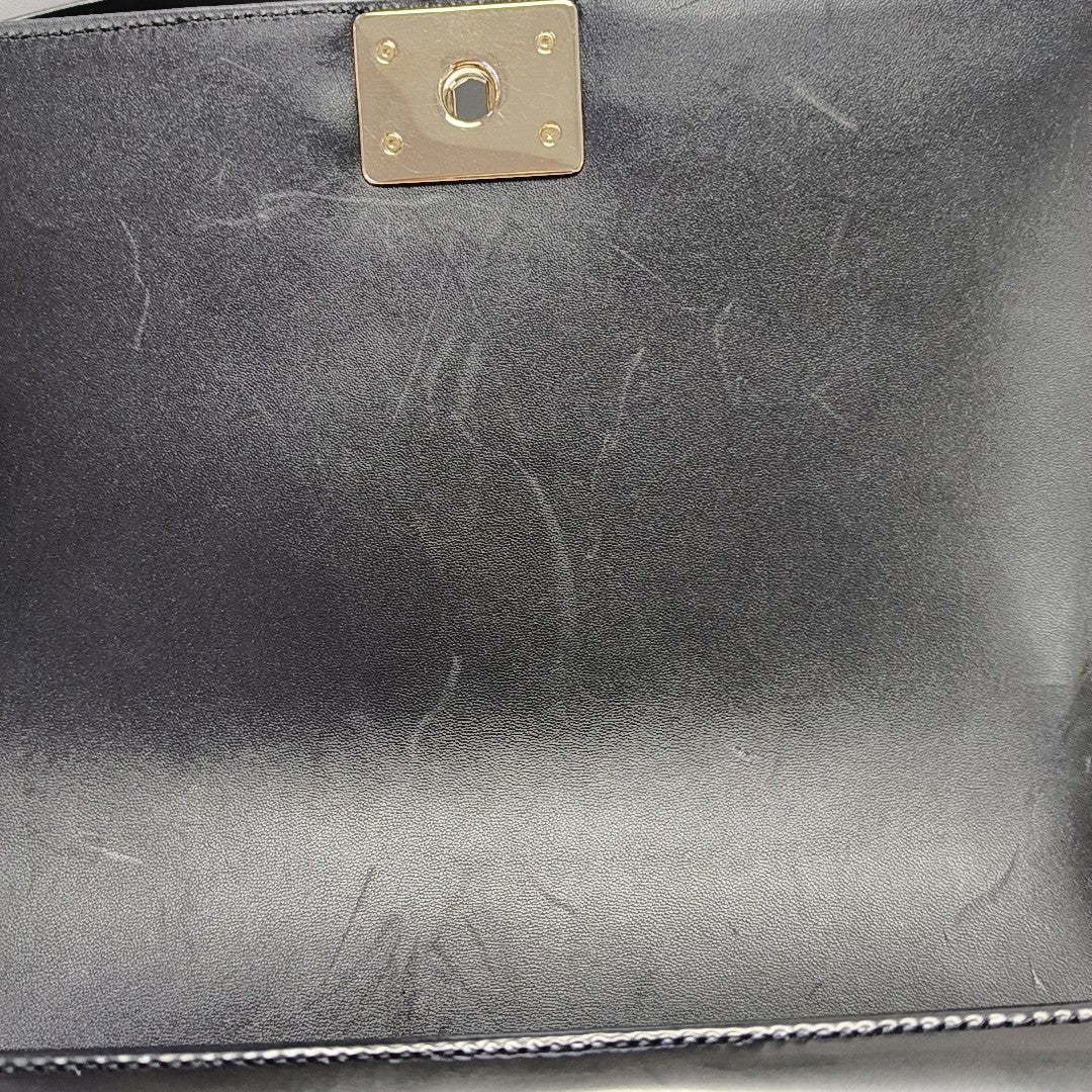 BOY CHANEL Large Quilted Patent Leather Black