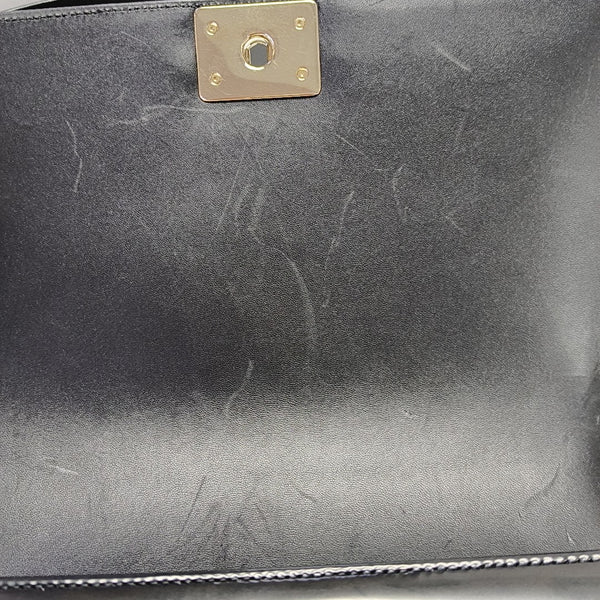 BOY CHANEL Large Quilted Patent Leather Black