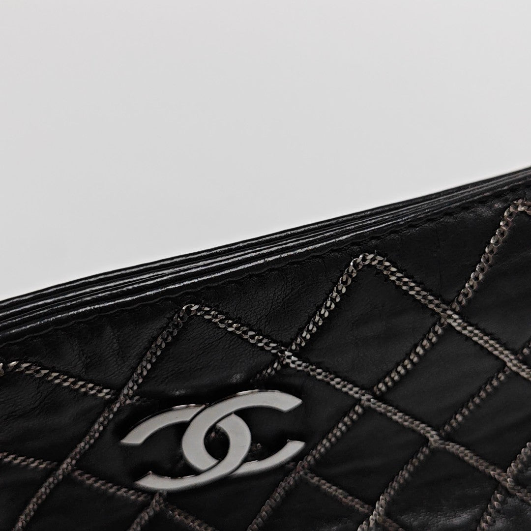 Quilted Lambskin Top Handle Bag Black