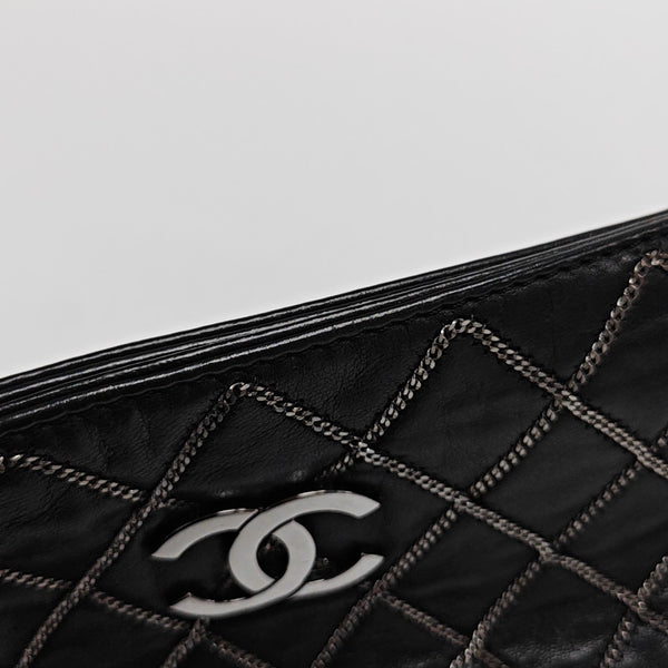 Quilted Lambskin Top Handle Bag Black