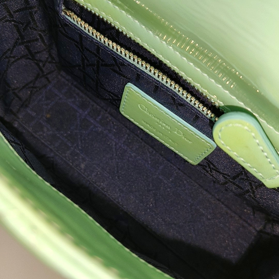 Authenticated pre-owned  Lady Dior Mini Patent Leather Green - Shoulder Bag at Looply