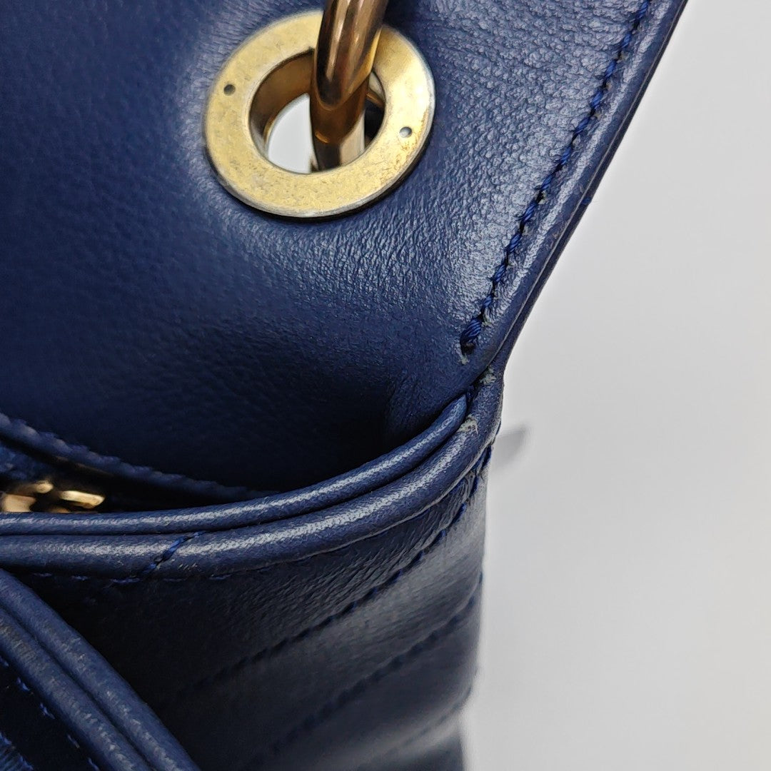 Chevron Calfskin Shoulder Bag Blue