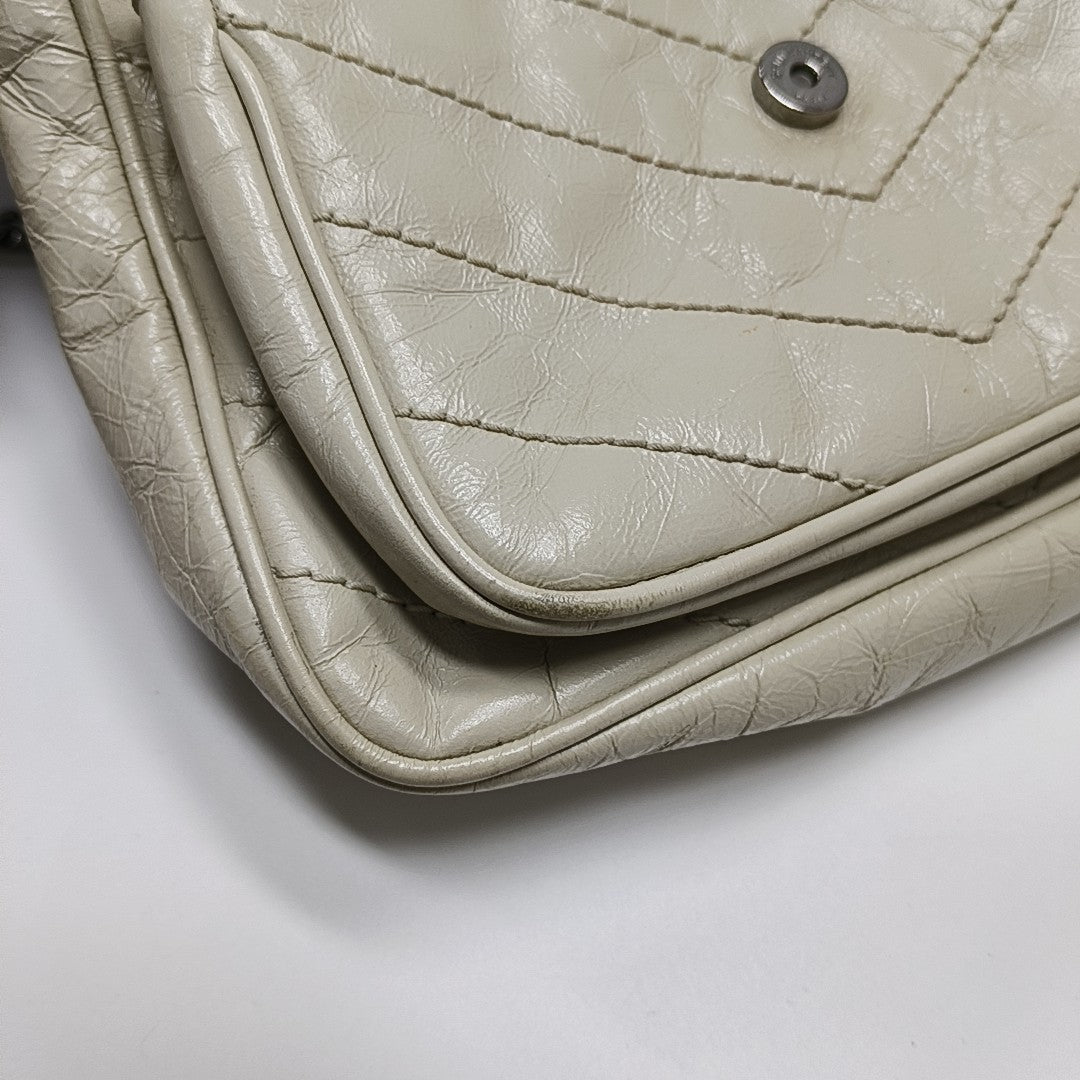 NIKI Small Chevron Calfskin White