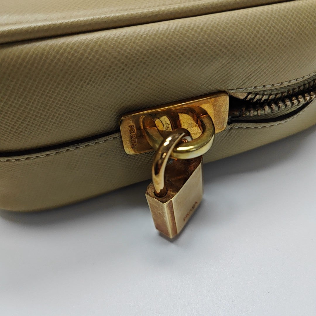 Leather Top Handle Bag Beige