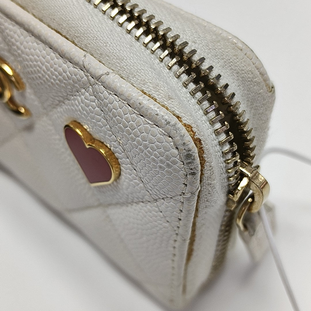 Quilted Grained Calfskin Card Holder White