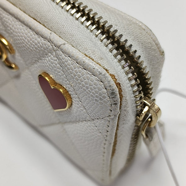 Quilted Grained Calfskin Card Holder White