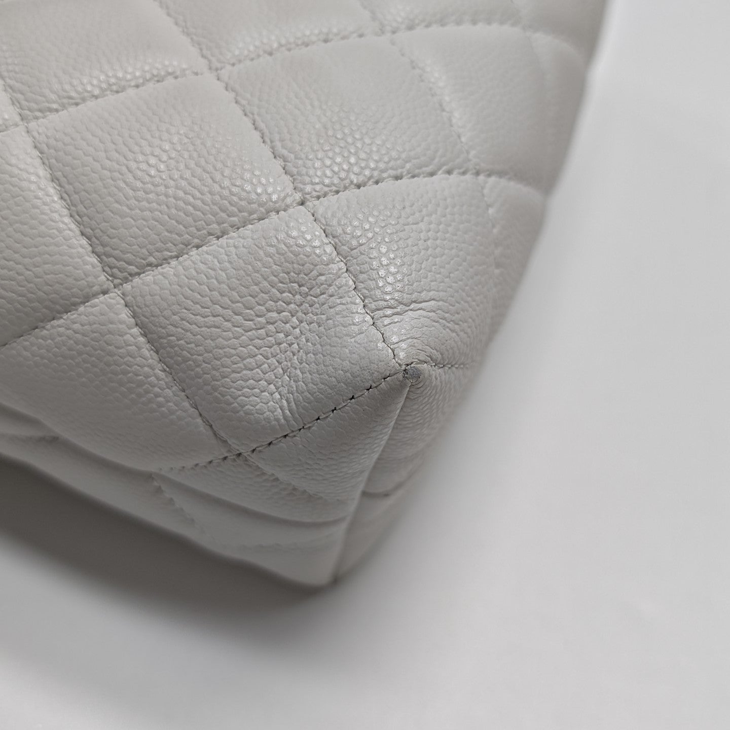 Quilted Grained Calfskin Shoulder Bag White