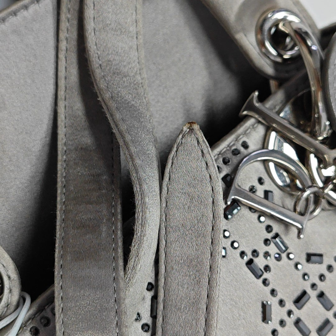 Lady Dior Mini Cannage Silk Satin Gray