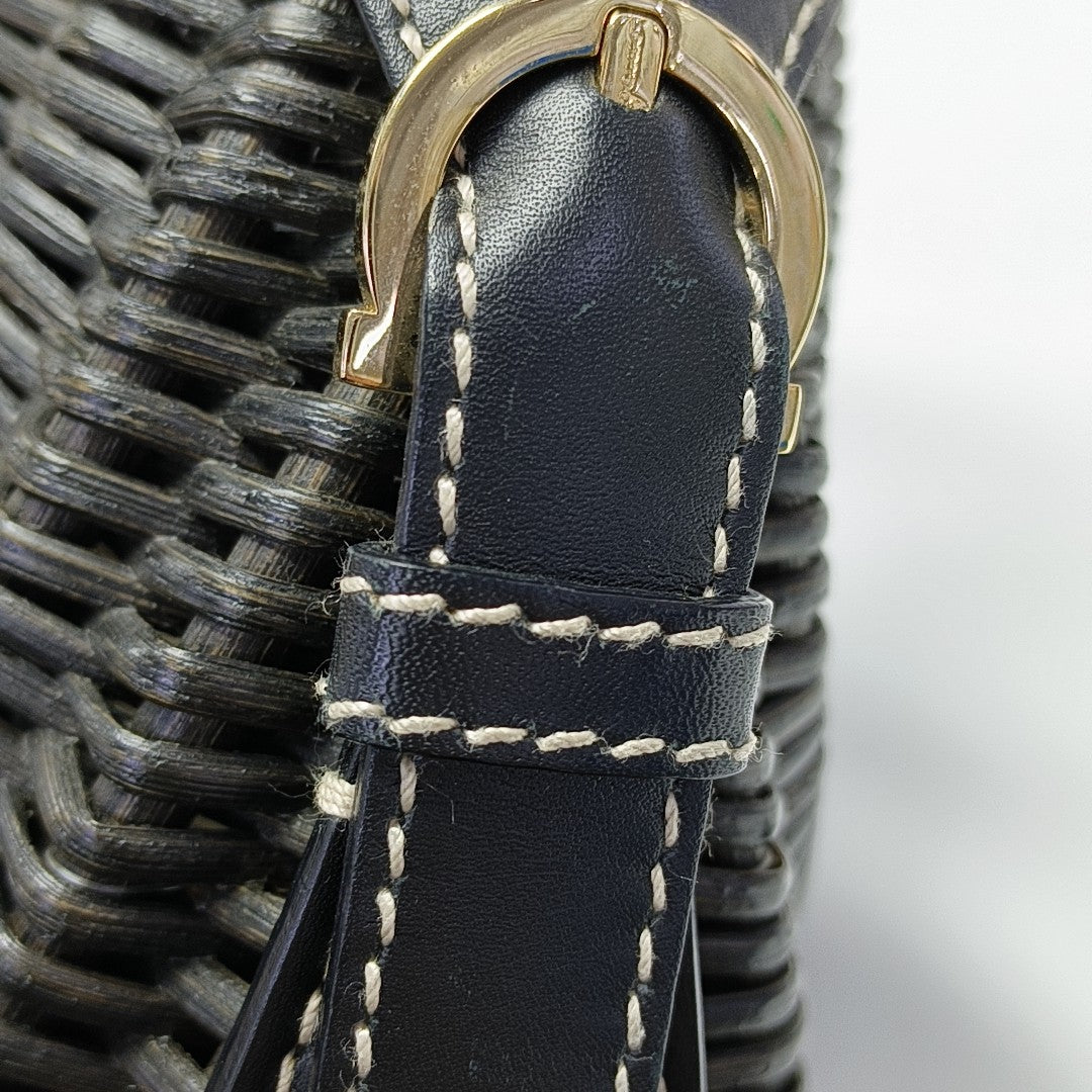 Straw Top Handle Bag Black