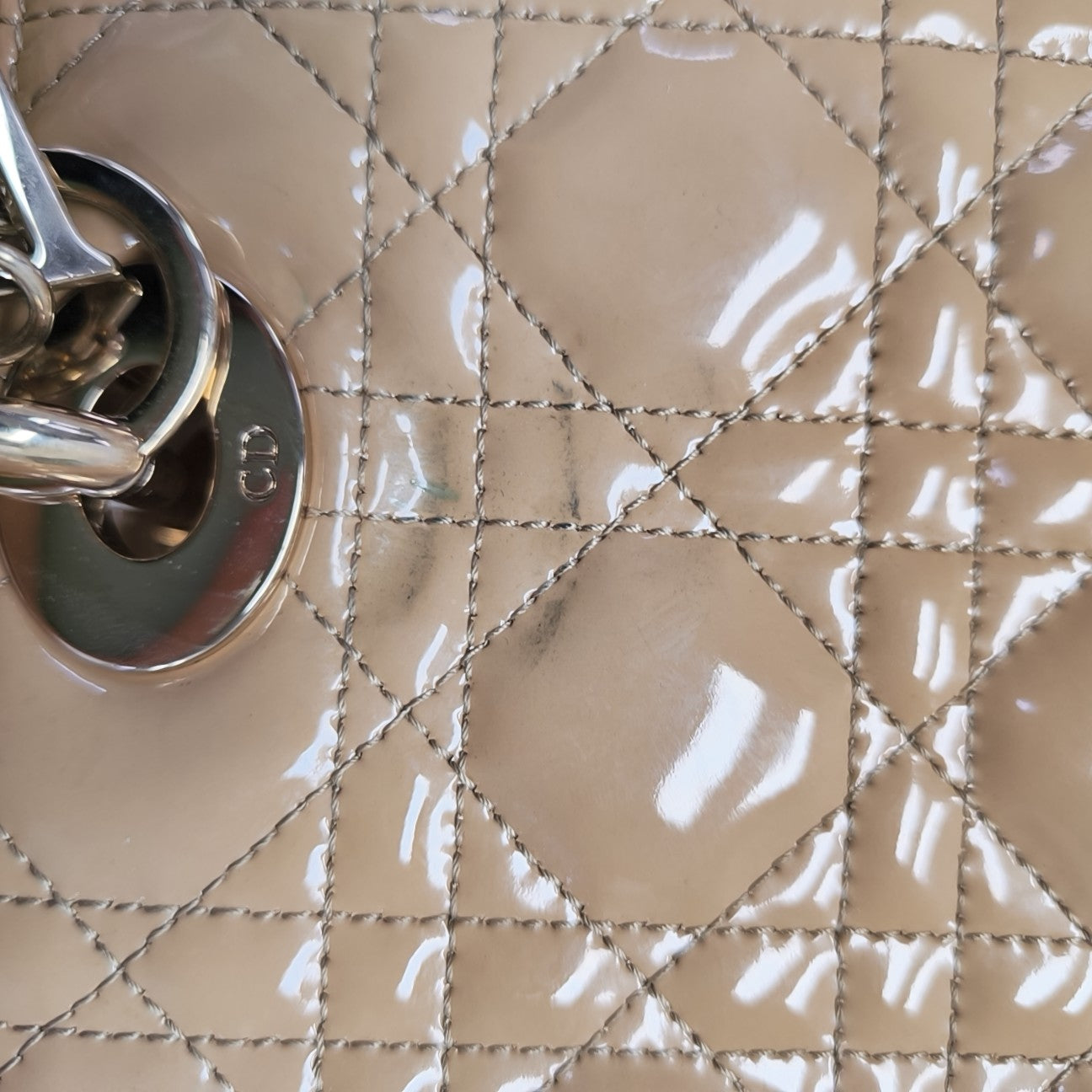 Lady Dior Medium Cannage Patent Leather Beige