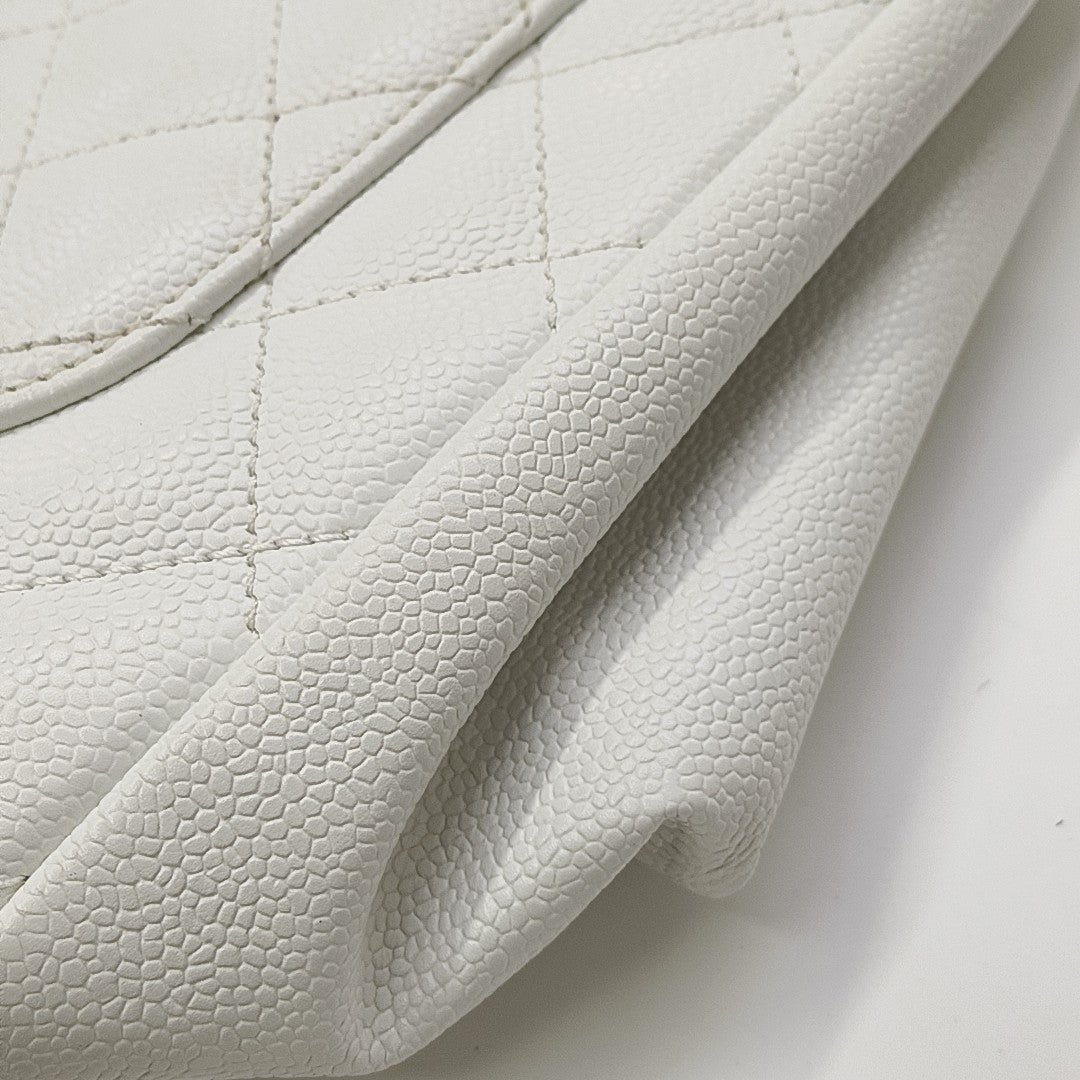 CHANEL GST Large Quilted Grained Calfskin White