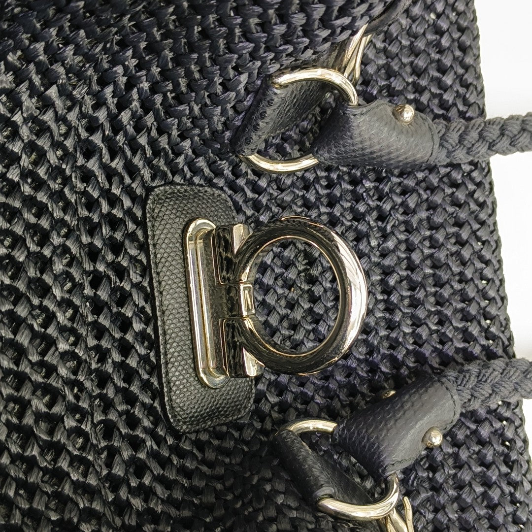 Straw Top Handle Bag Black