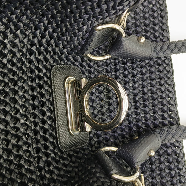 Straw Top Handle Bag Black